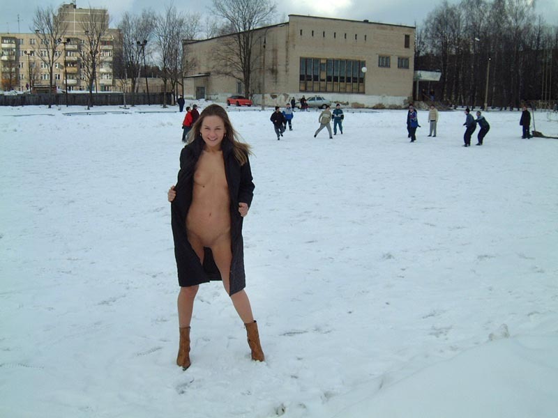 Football cheerleader stripped at the playground in the winter 4 photo
