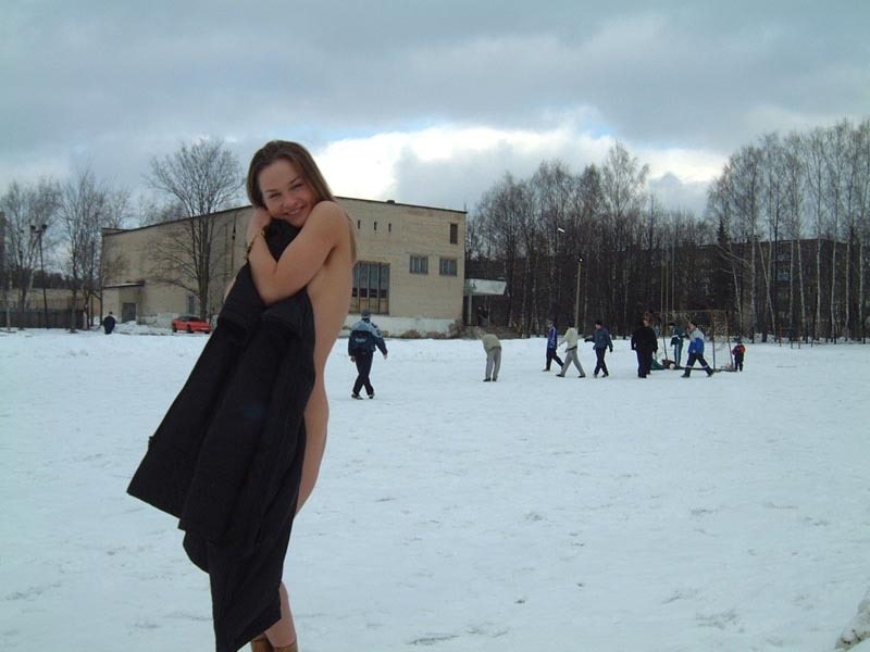 Football cheerleader stripped at the playground in the winter 11 photo