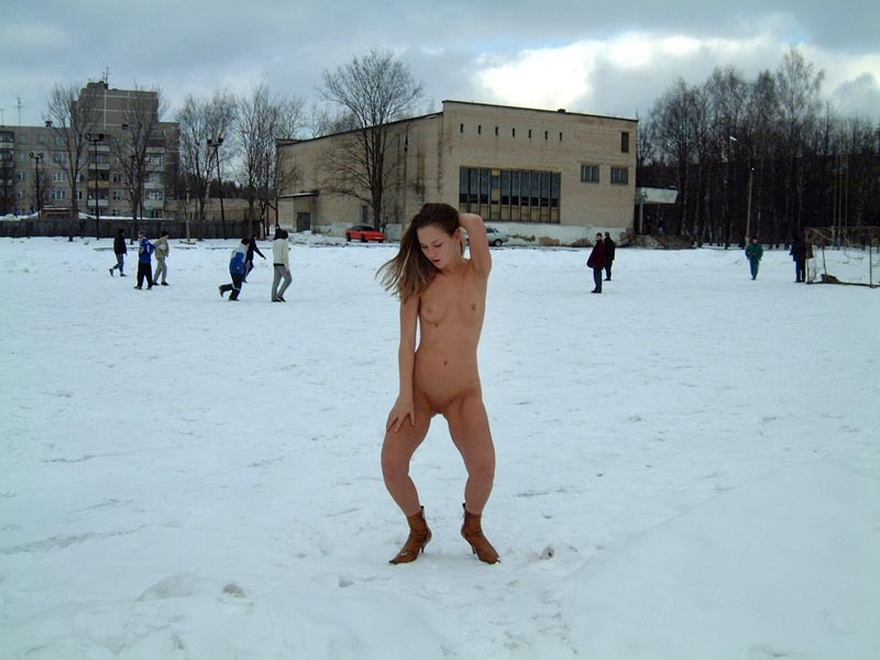 Football cheerleader stripped at the playground in the winter 22 photo