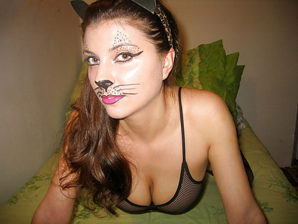 Naked wife with make-up cat 7 photo